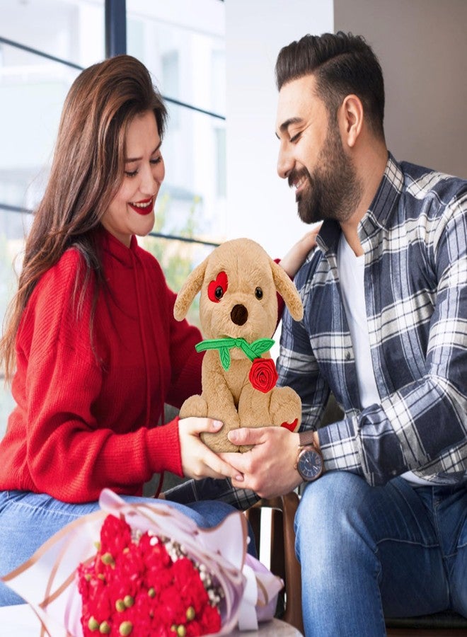 Donse Valentines Day Gifts for Her: 10 inch Funny Cute Plush Dog with Rose for Wife Fiancée Girlfriend Women Mom Kids Naughty Valentine's Stuffed Animals Romantic Gifts for Birthday Wedding Anniversary Xmas - Image 3